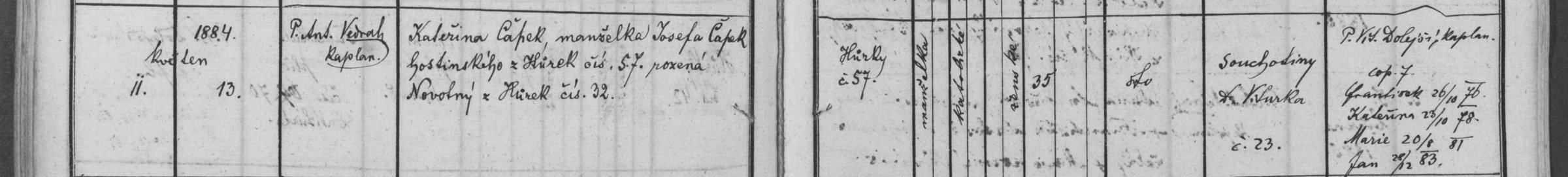 Úmrtí Kateřiny Čapkové roz. Novotné (1884)