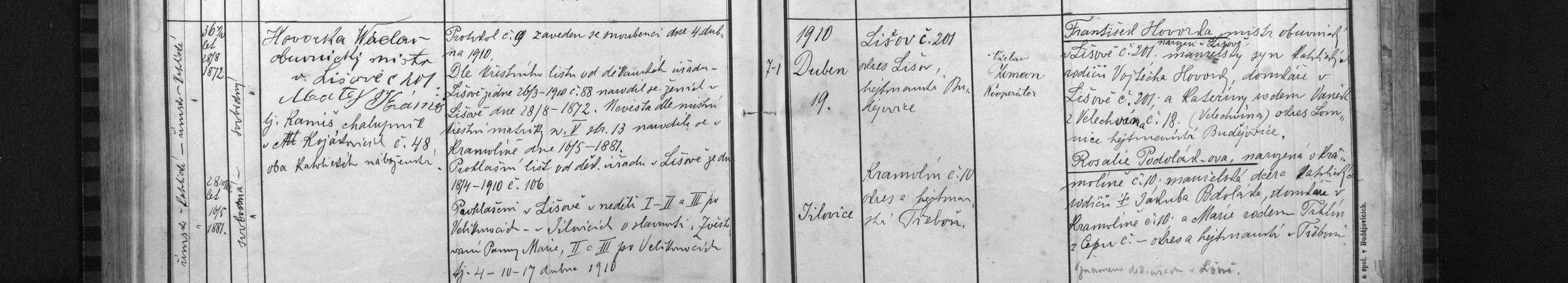 Sňatek Františka Hovorky a Rozálie Podolákové (1910)