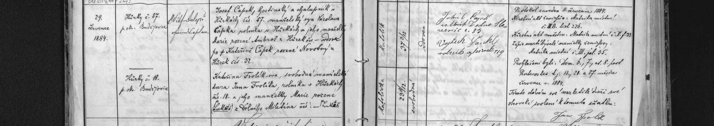 Sňatek Josefa Čapka a Kateřiny Frolíkové (1884)