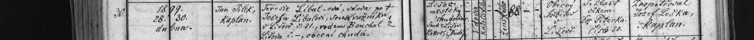 Úmrtí Terezie Líbalové roz. Bouchalové (1899)
