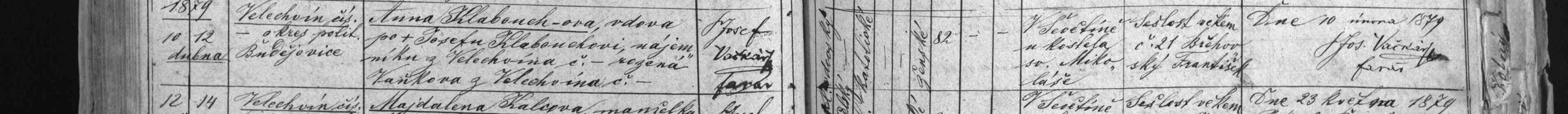 Úmrtí Anny Klabouchové roz. Vaňkové (1879)